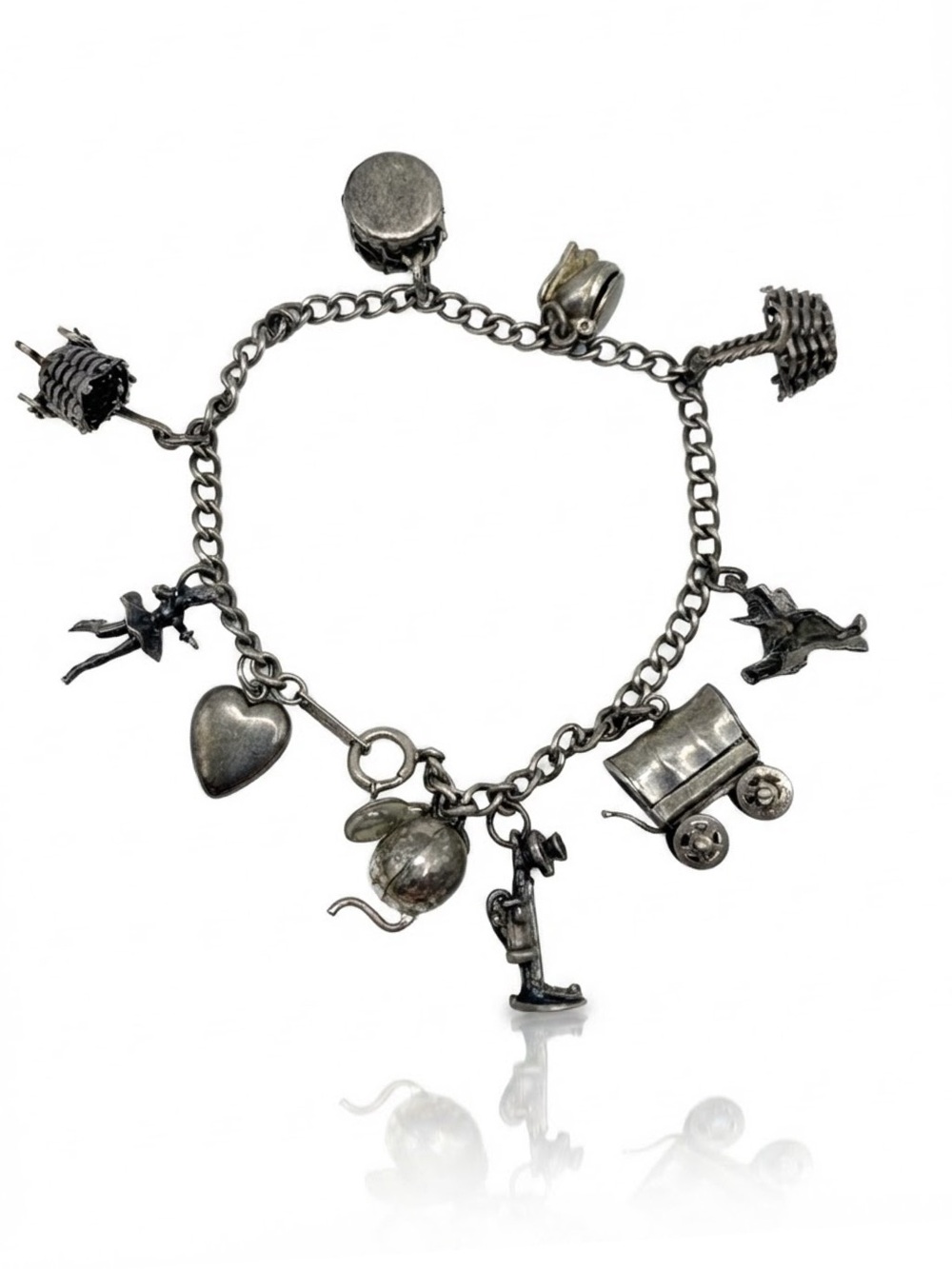 Vintage Automade 10-Charm Bracelet 925 Silver - Verified 98.9% Pure